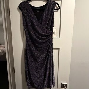 Lauren Ralph Lauren Metallic Ruched Sheath Dress Black Silver Size 6 NWT